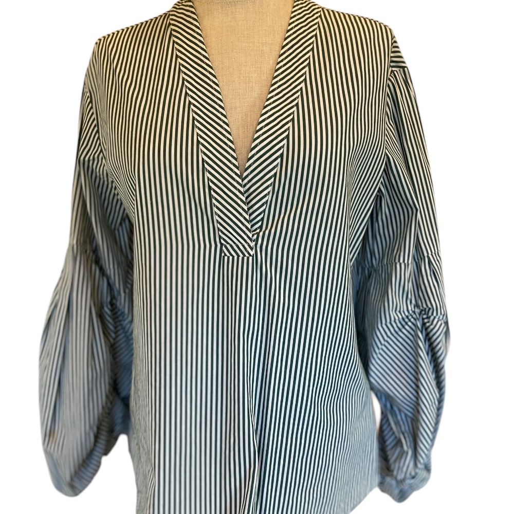 Ottod'Ame Cotton Blouse Green & White Stripe